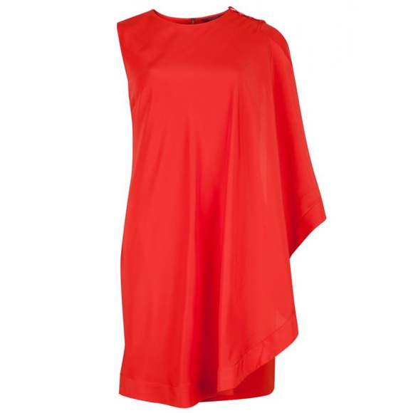 🌹 Ted Baker London, Bolty Bright Red Asymmetrical Side-Draped Tunic Dress - Picture 14 of 16